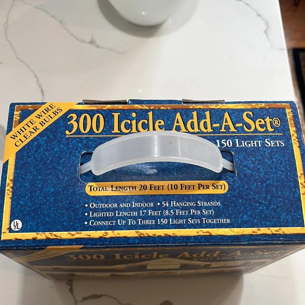 300 Icicle Add-A-Set Twi 150 Light Sets White Wire & Clear Bulbs Never Used NIB